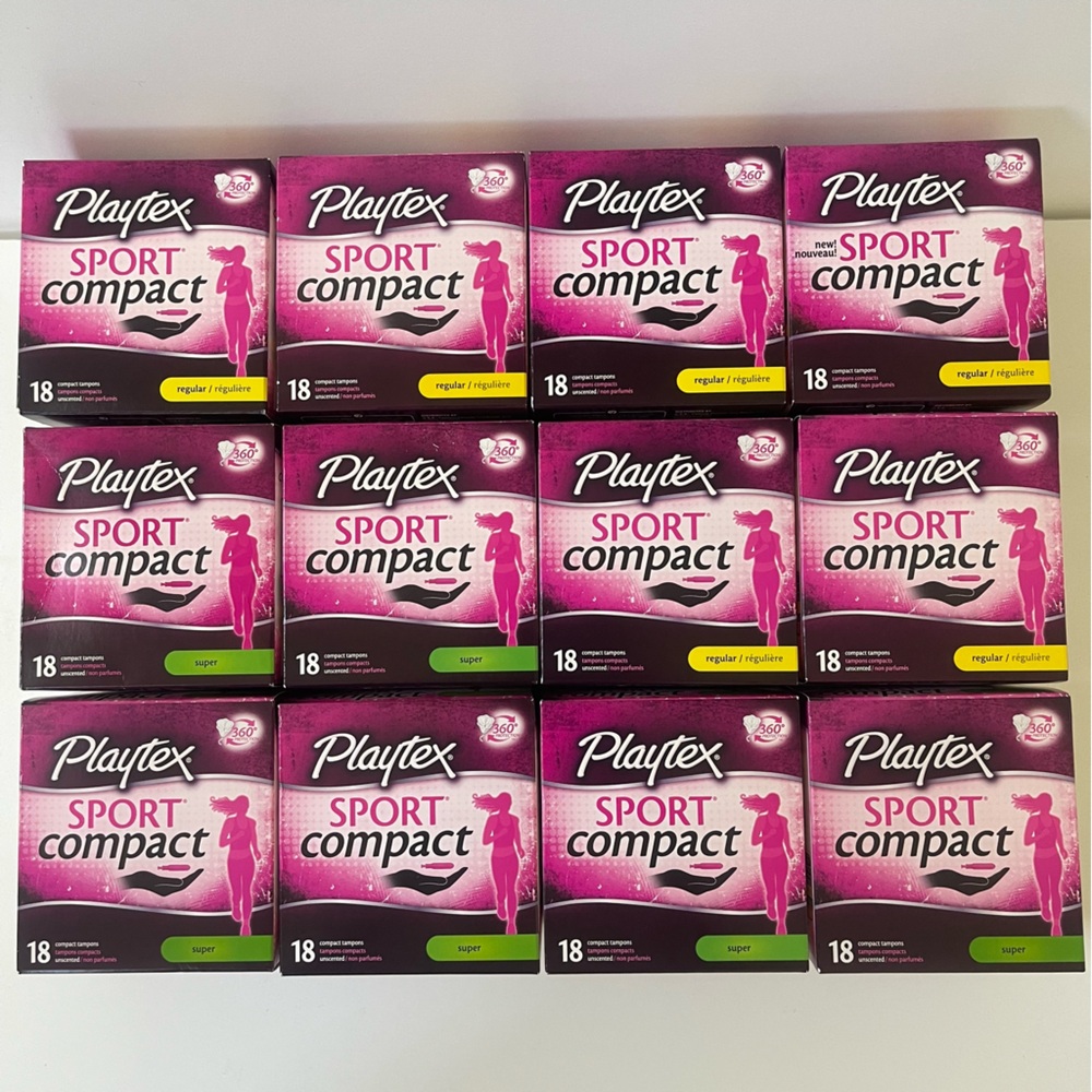 Playtex Sport Compact Tampons , 18ct ( 13-Regular, 23-Super ) , lot of 36 packs